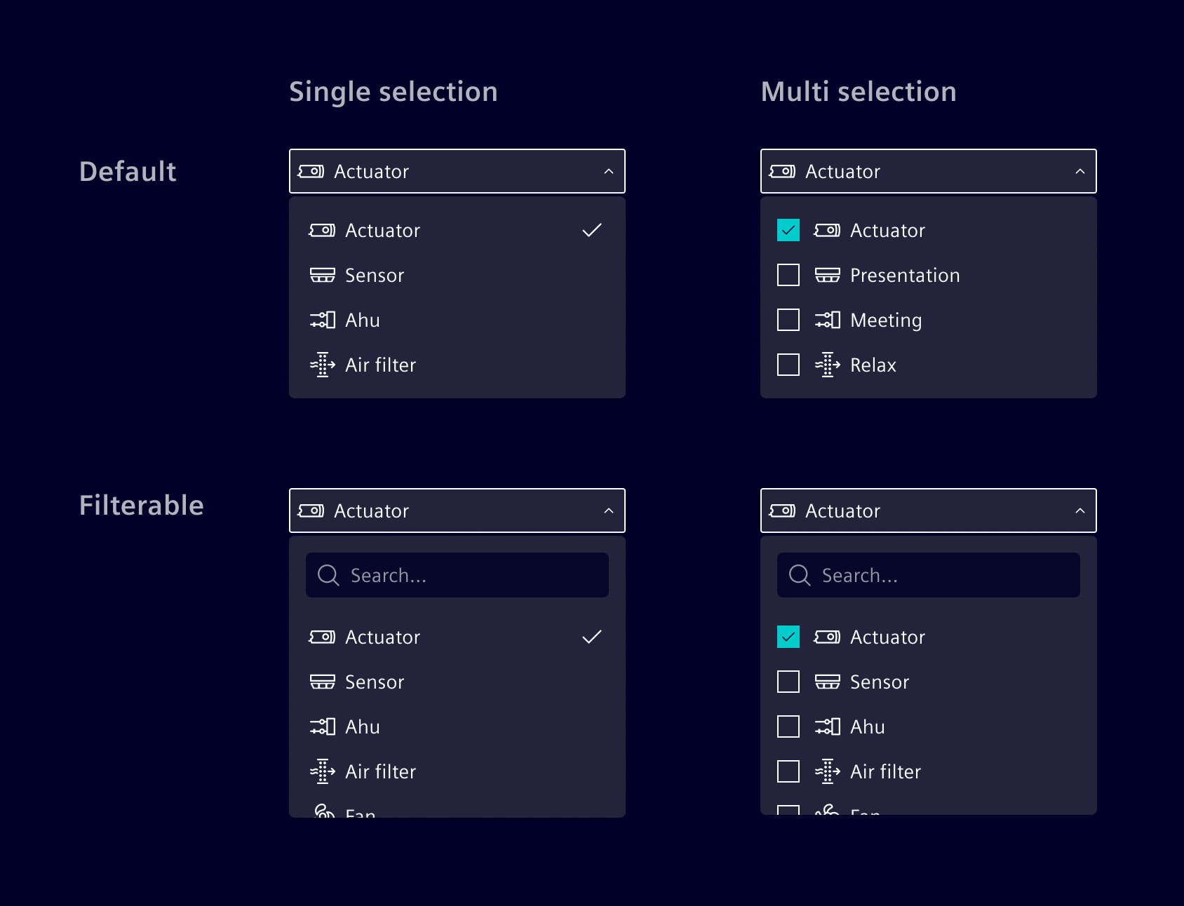 Select input advanced menu