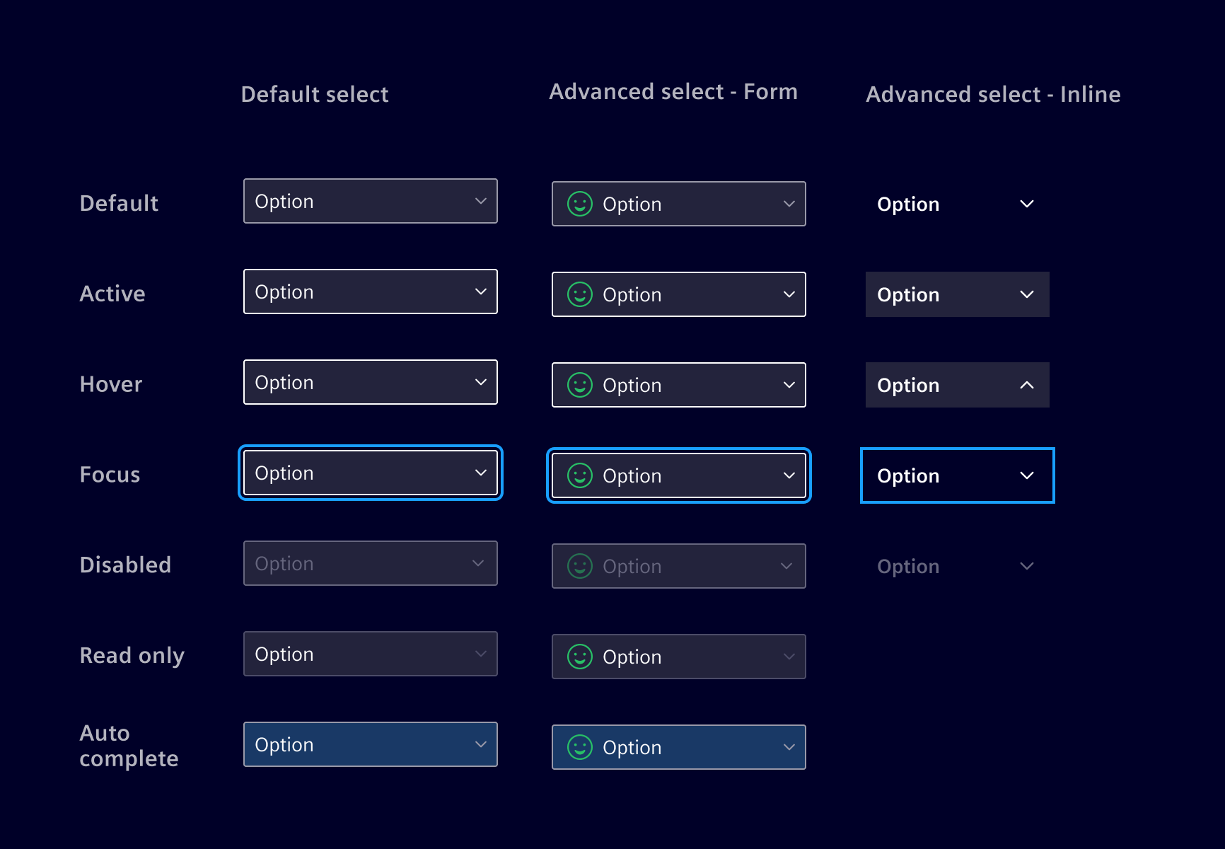 Select input states