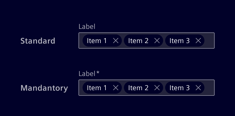 Pills input label