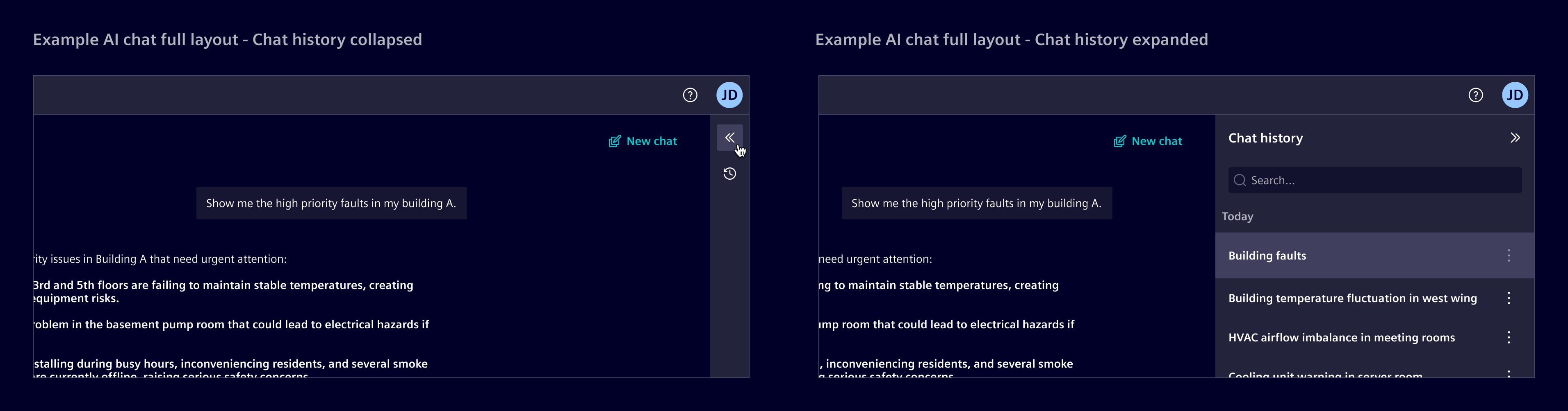 Chat history in full page